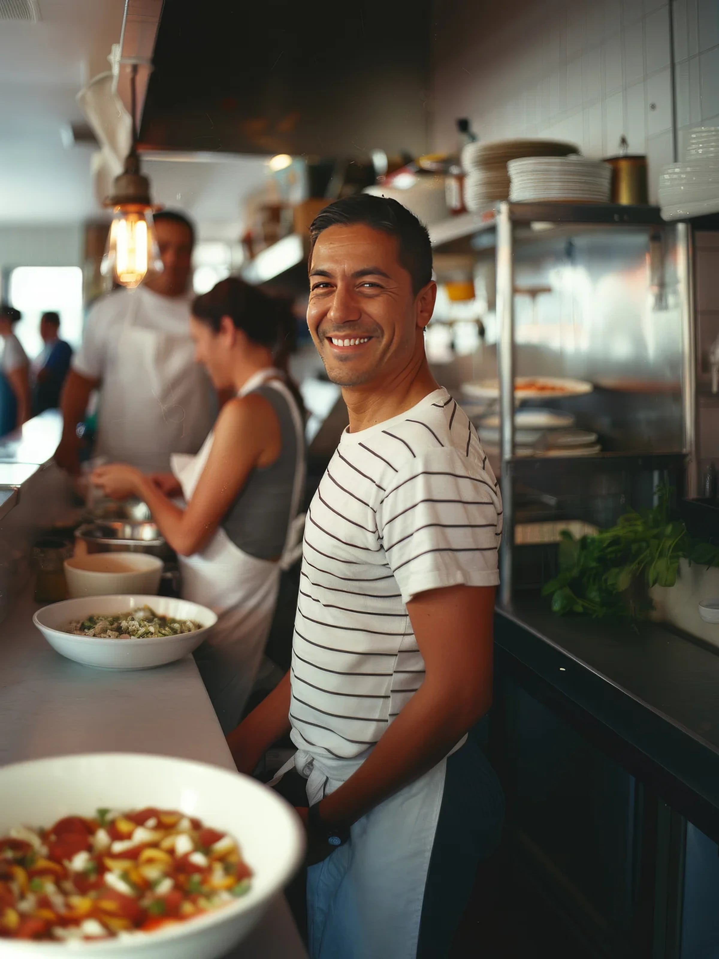 A host welcoming guests in a restaurant